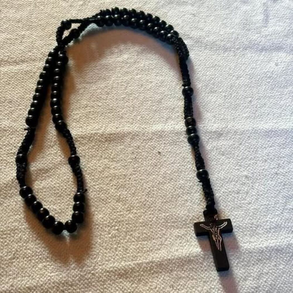 beautiful wooden rosary necklace, black